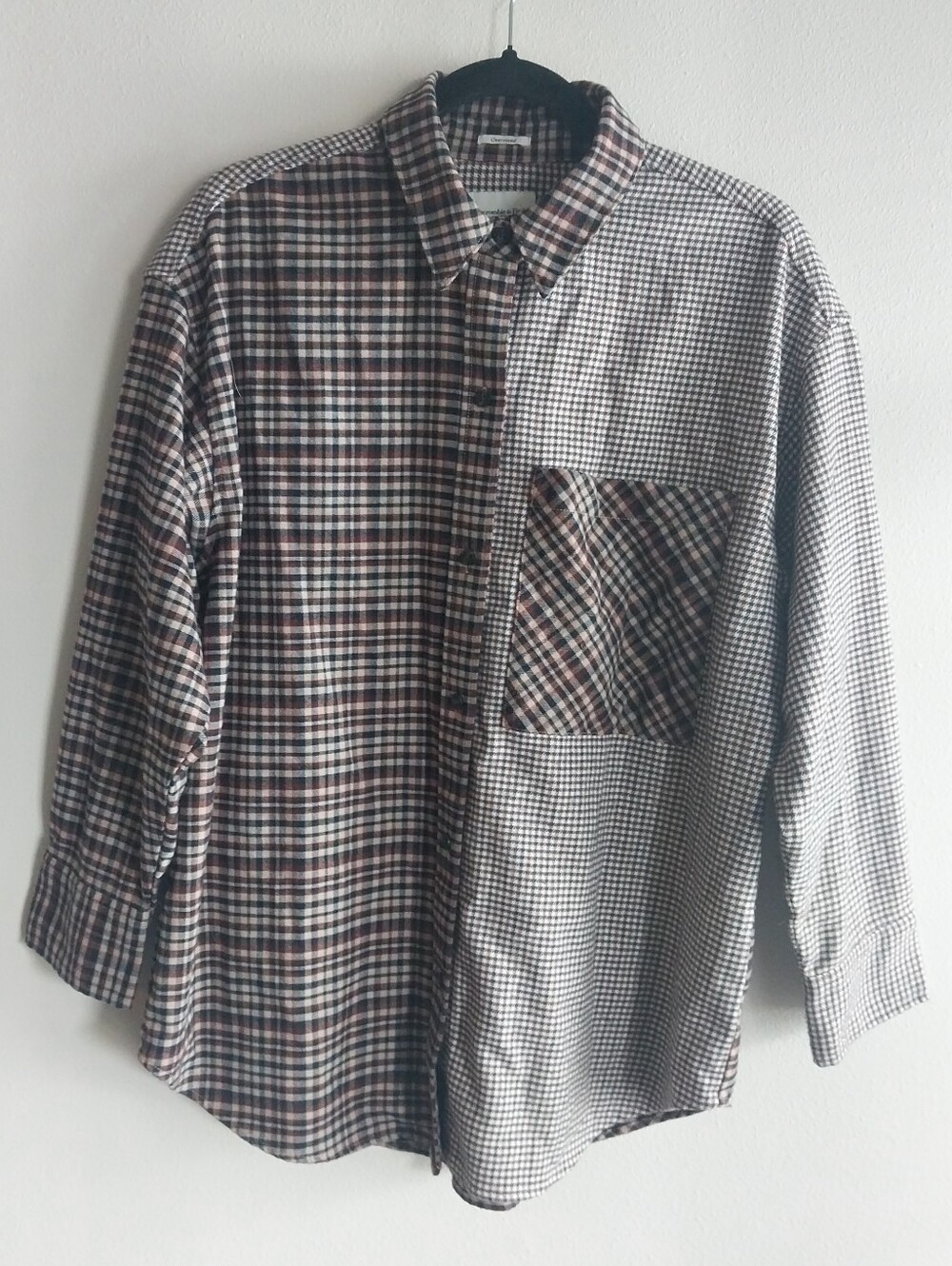 Abercrombie & Fitch Oversized Soft A&F Brown & Tan Plaid Patchwork Button Shirt